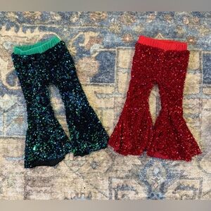 Sequin Flare Kids Bottoms - Red and Green